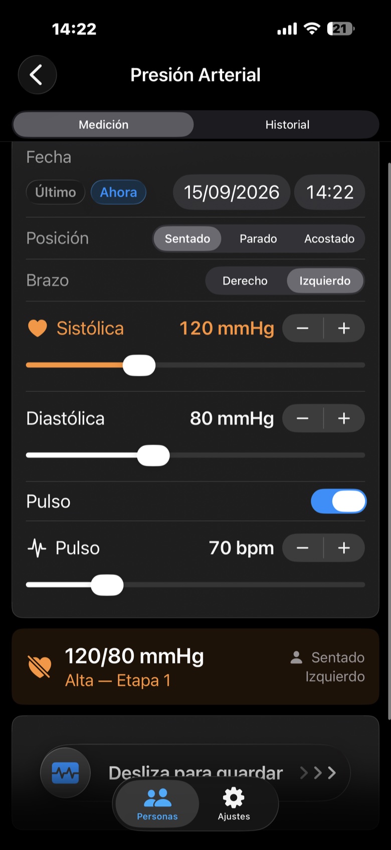 Pantalla de presión arterial