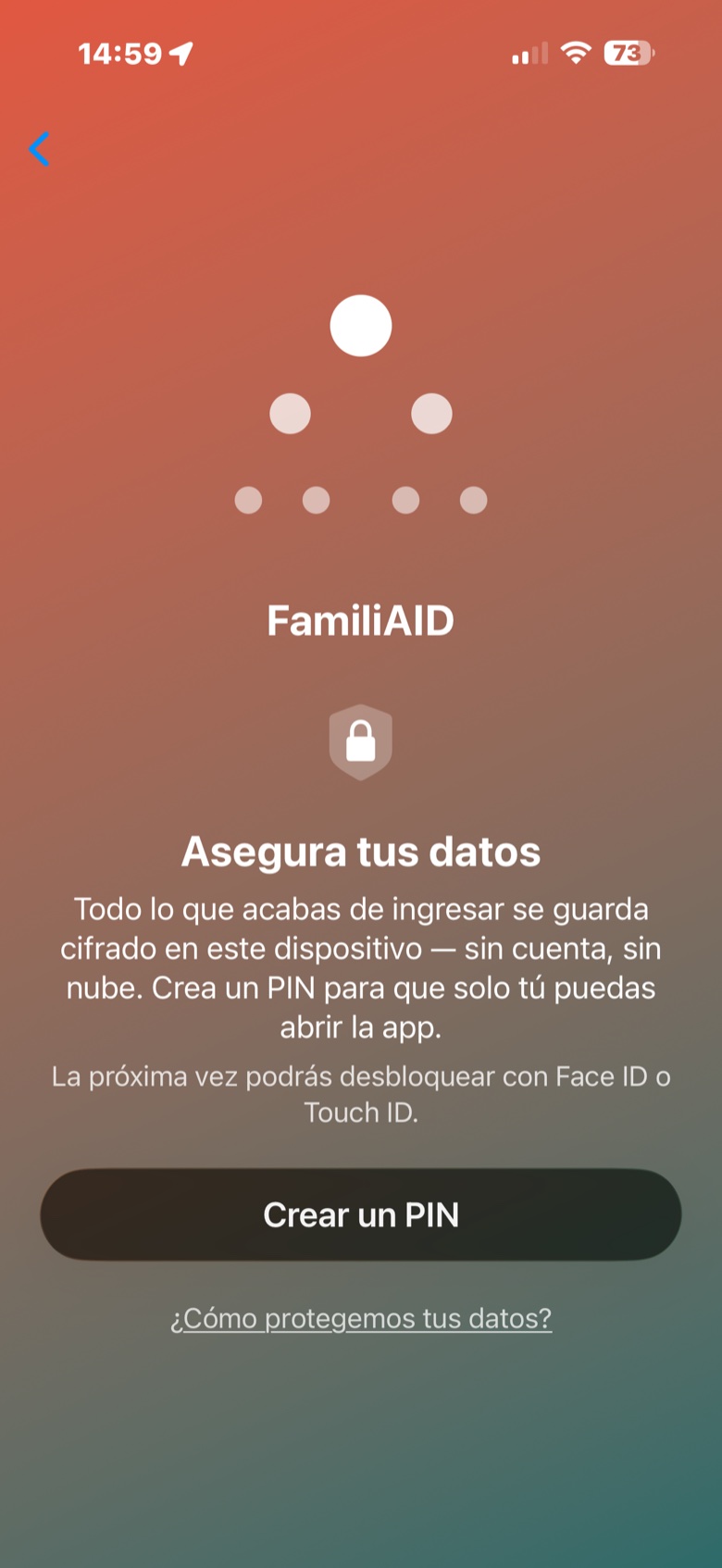 Pantalla de introducción al PIN