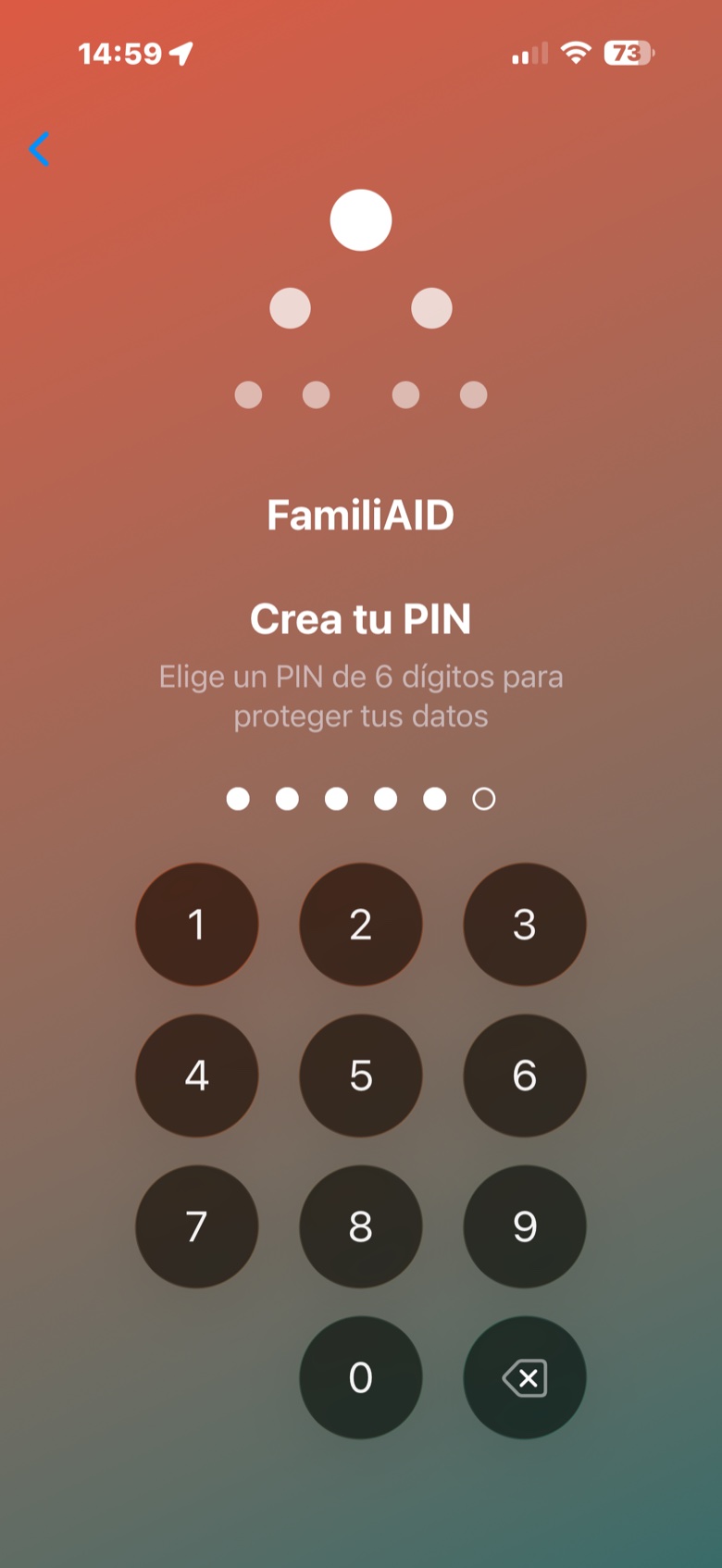 Pantalla para crear el PIN