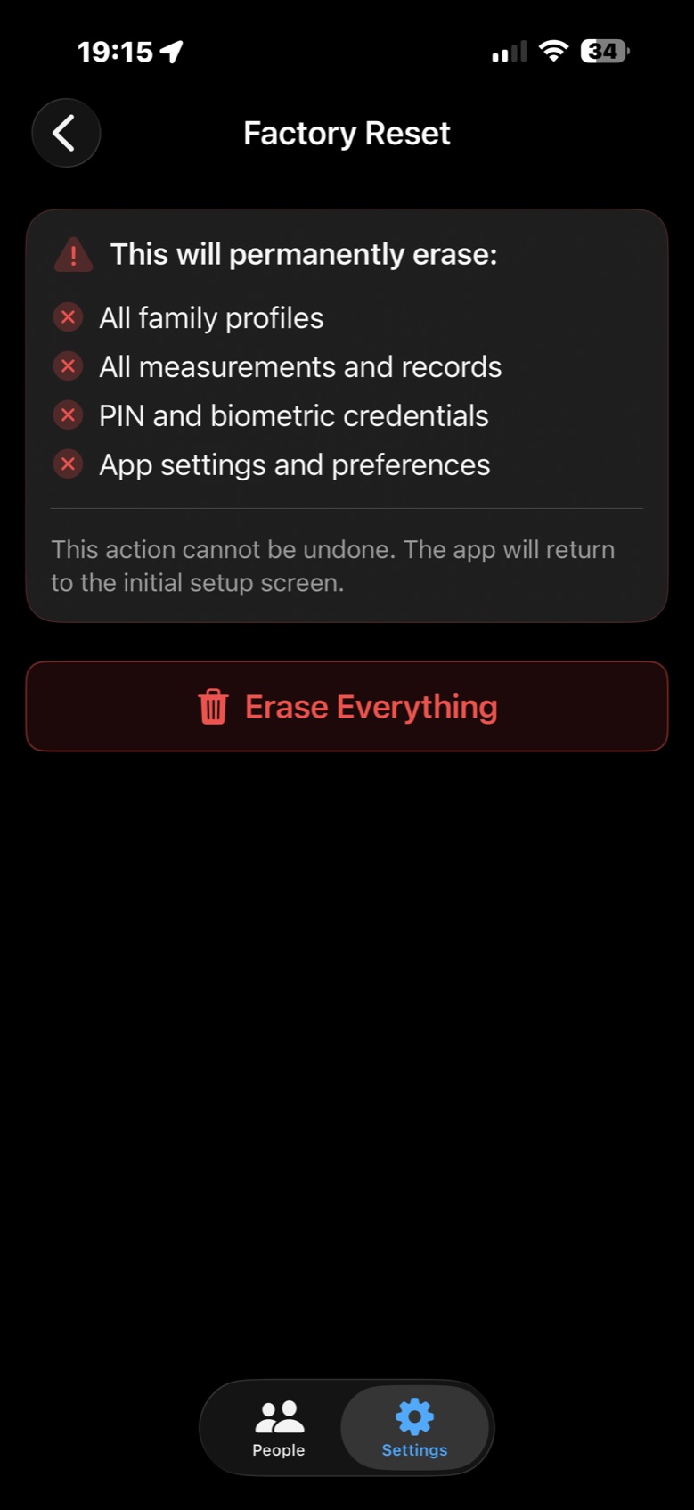 Factory reset screen